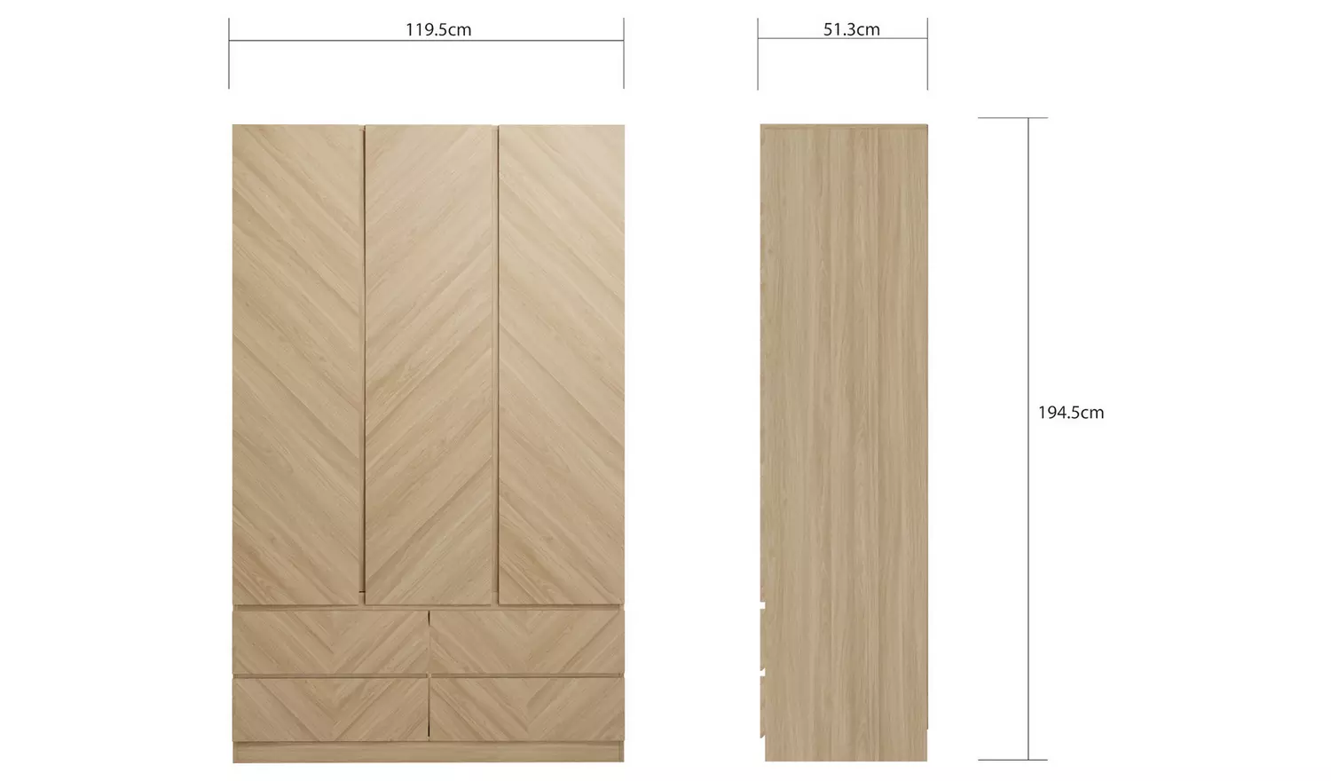 GFW Catania 3 Door 4 Drawer Wardrobe - Oak