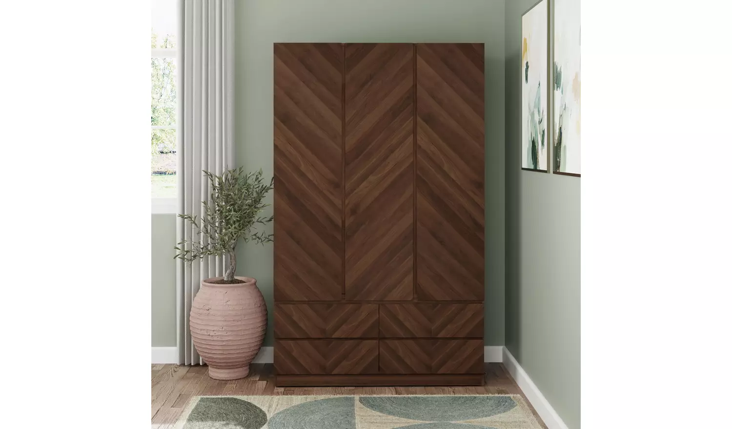 GFW Catania 3 Door 4 Drawer Wardrobe - Walnut