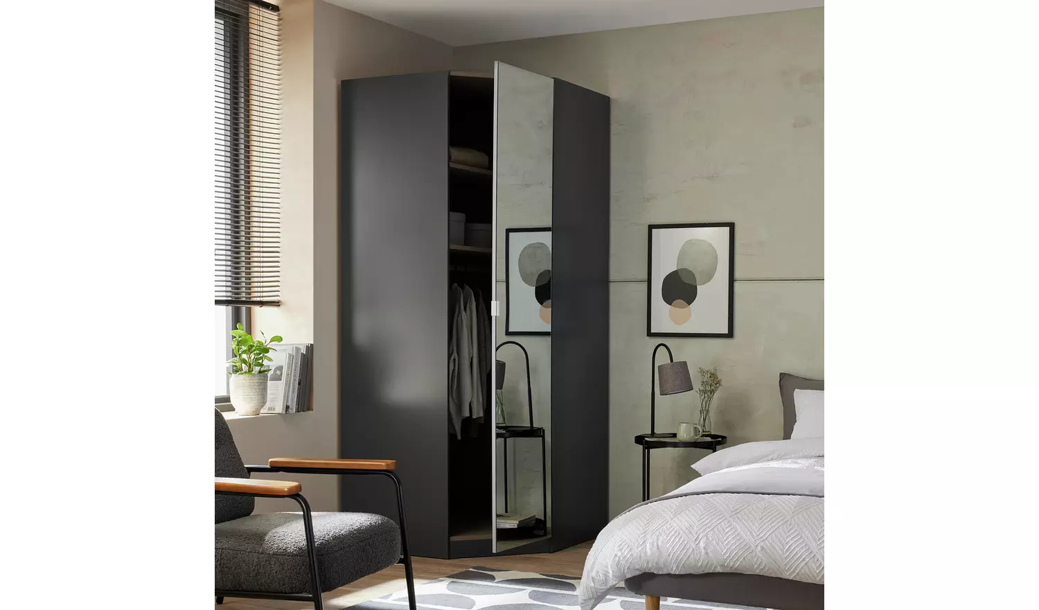 Habitat Munich Corner 1 Door Mirror Wardrobe - Anthracite