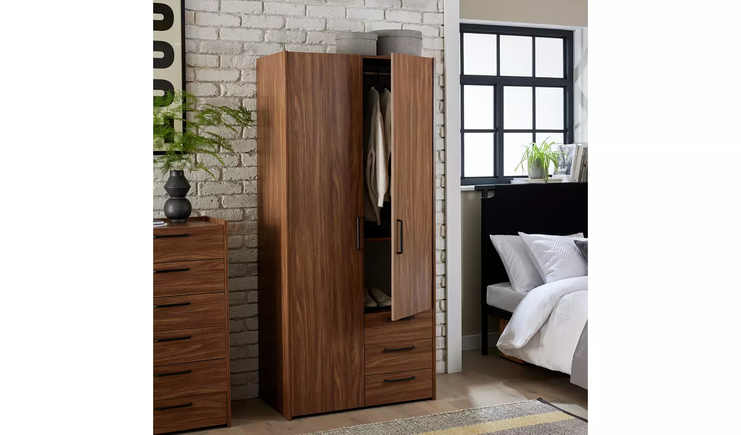 Habitat Oldham 2 Door 3 Drawer Wardrobe - Walnut