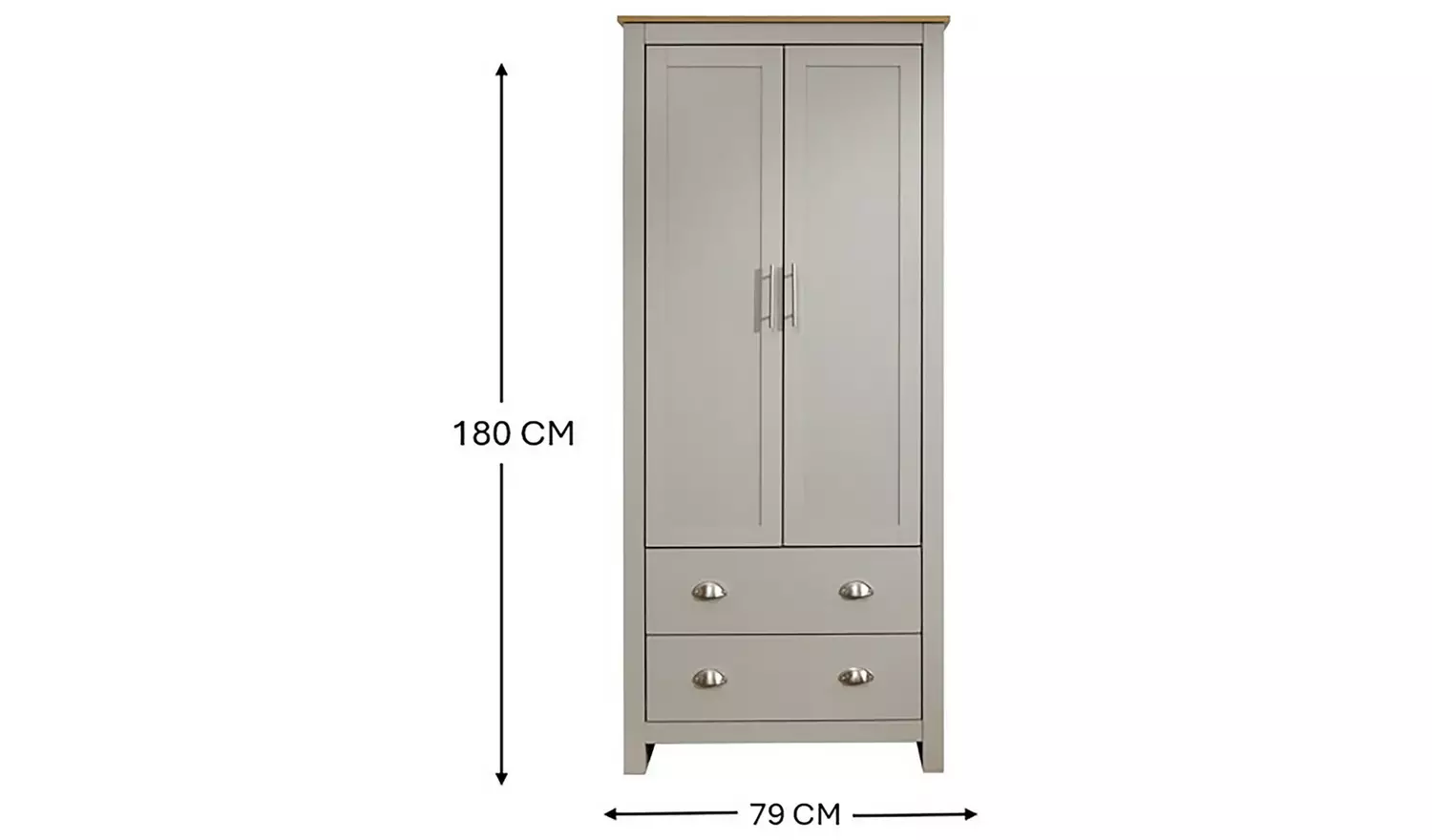 GFW Lancaster 2 Door 2 Drawer Wardrobe - Grey Oak