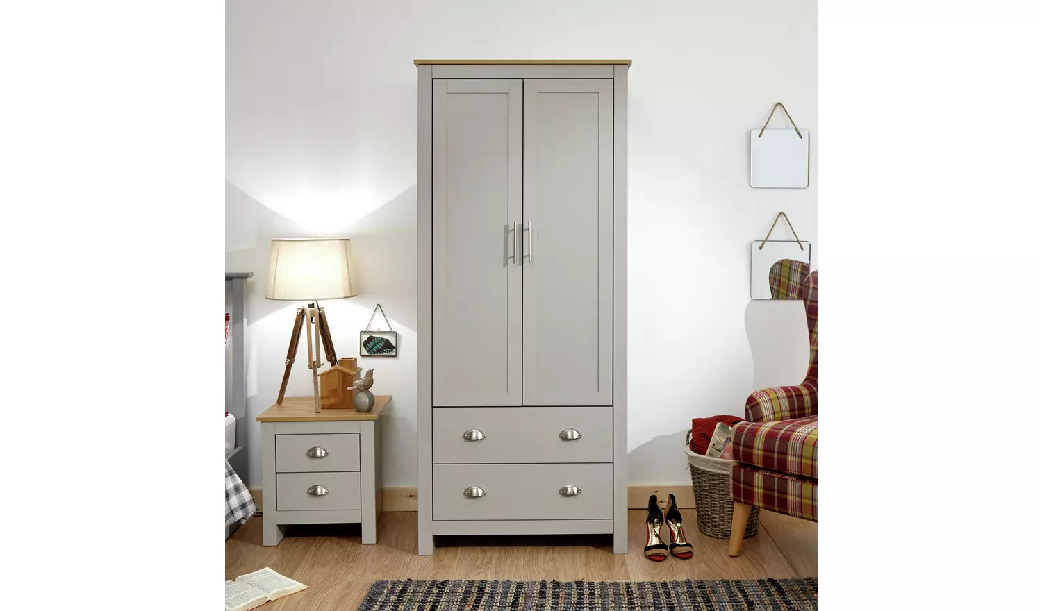 GFW Lancaster 2 Door 2 Drawer Wardrobe - Grey Oak