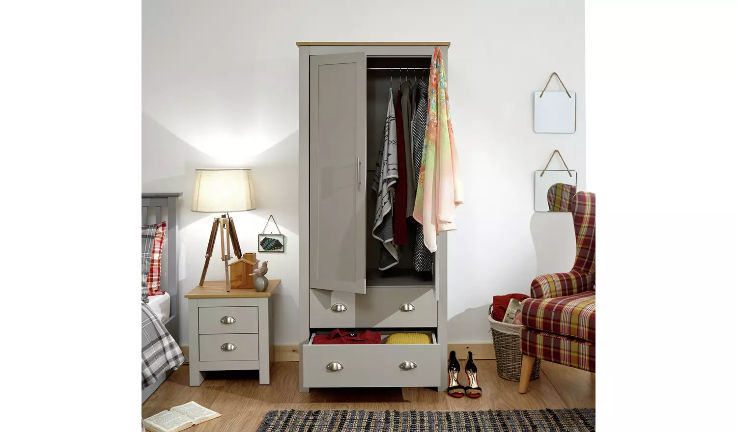 GFW Lancaster 2 Door 2 Drawer Wardrobe - Grey Oak