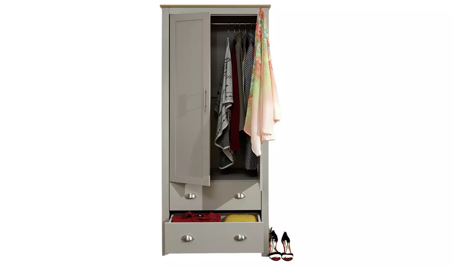 GFW Lancaster 2 Door 2 Drawer Wardrobe - Grey Oak
