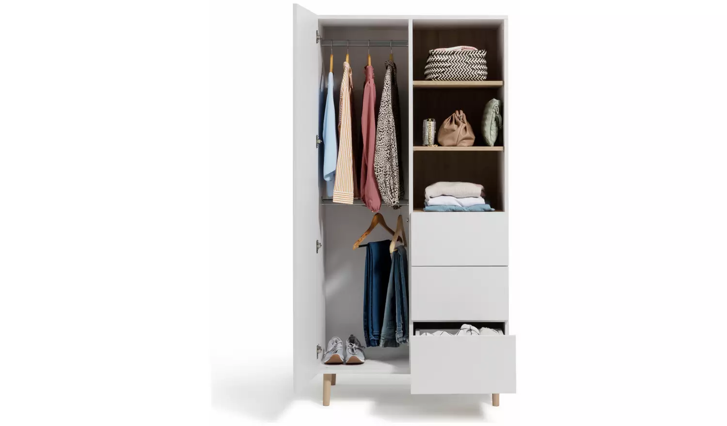 Habitat Skandi 1 Door 3 Drw Open Wardrobe -White Two Tone