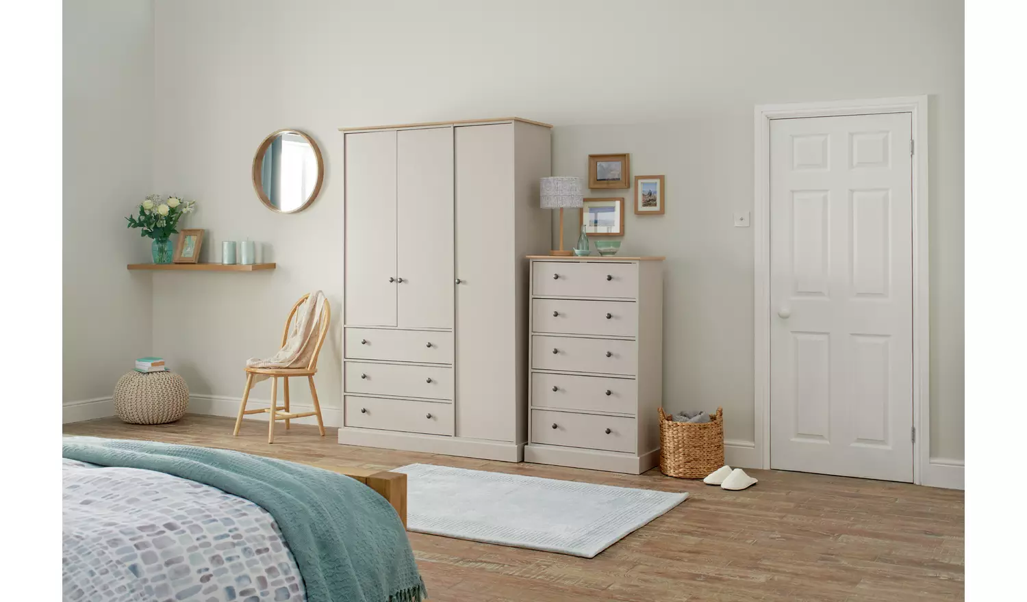 Argos Home Kensington 3Dr 3Drw Wardrobe - Soft Grey /Oak Eff
