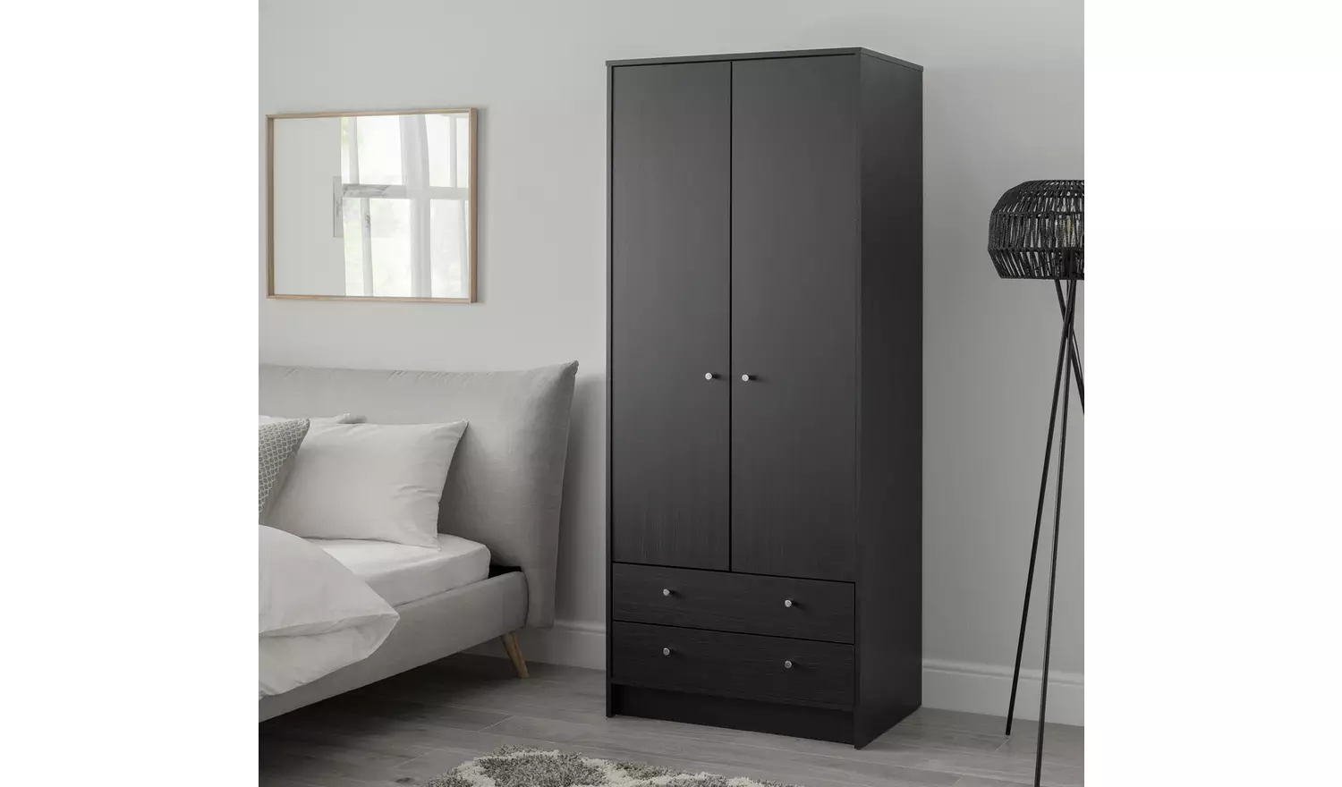 Argos Home Malibu 2 Door 2 Drawer Wardrobe -Black Oak Effect