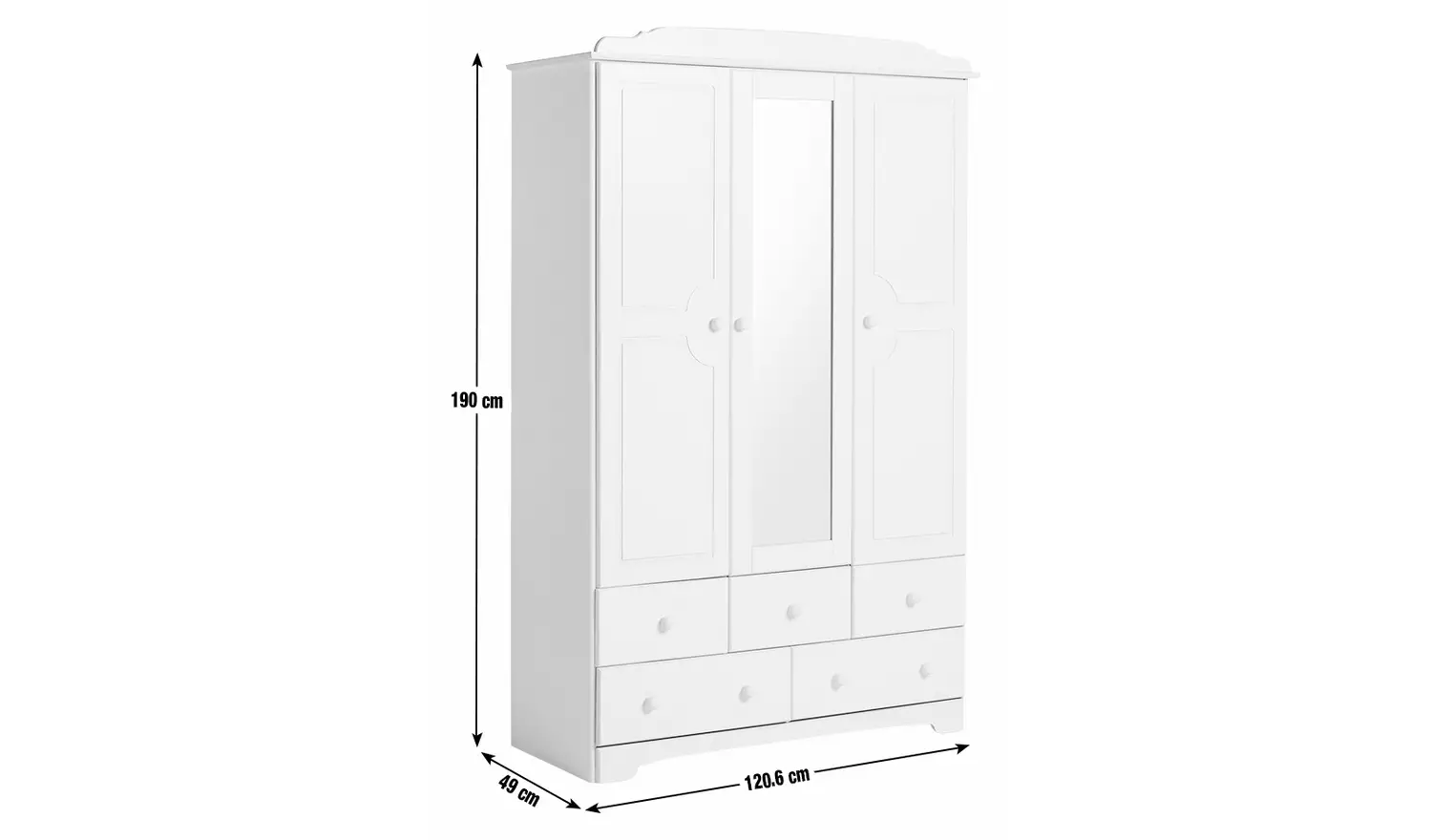 Argos Home Nordic 3 Door 5 Drawer Mirror Wardrobe - White
