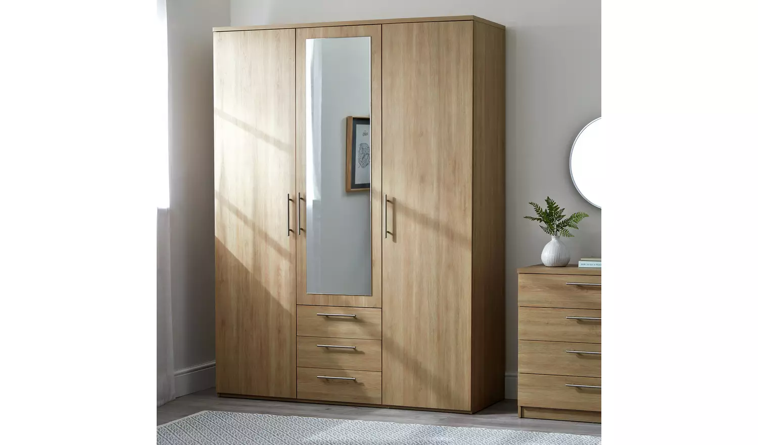 Argos Home Brisbane 3 Door 3 Drawer Wardrobe – Oak