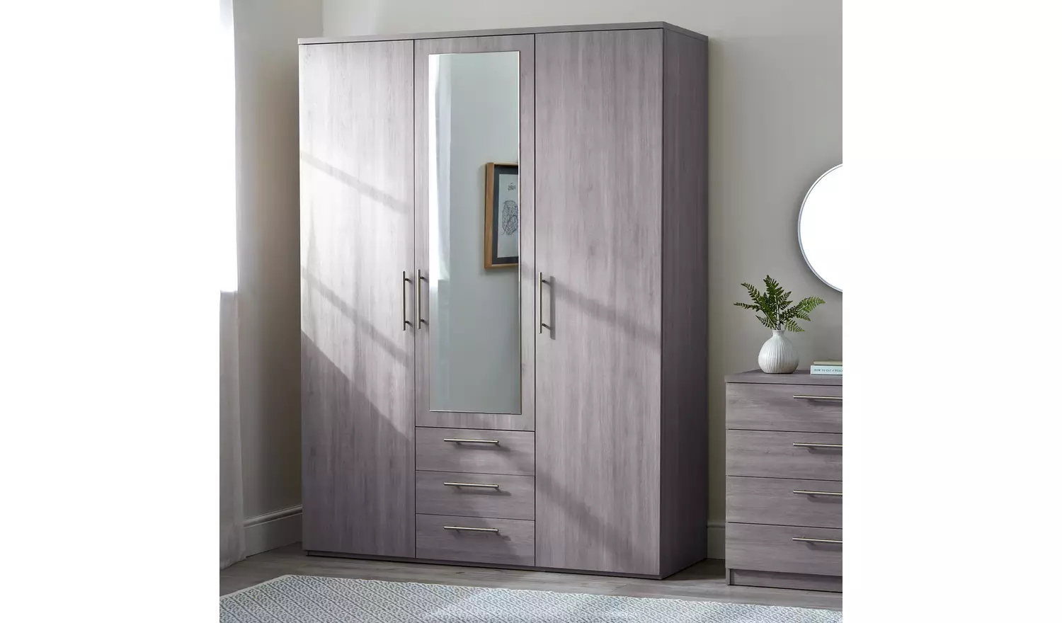 Argos Home Brisbane 3 Door 3 Drawer Wardrobe – GreyOak