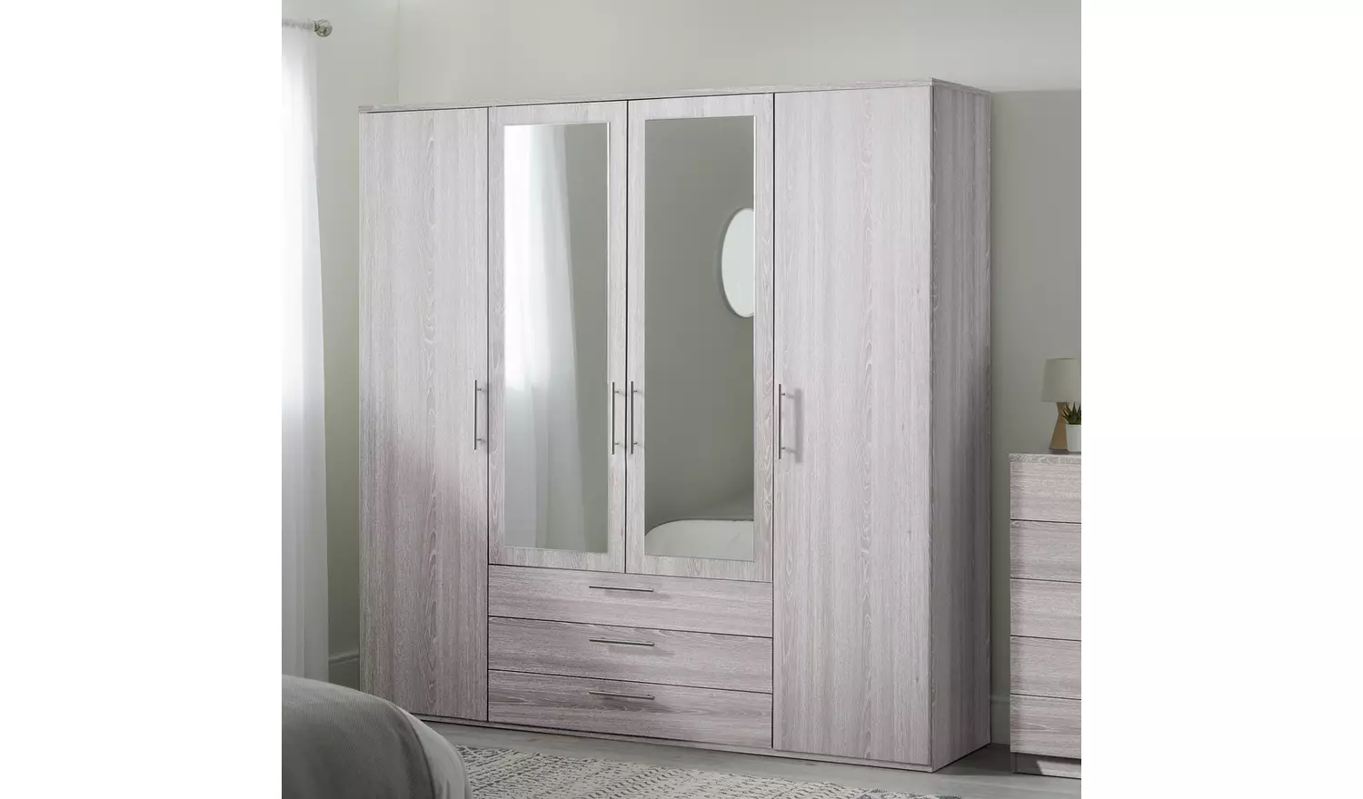 Argos Home Brisbane 4 Door 3 Drawers Wardrobe - Grey Oak