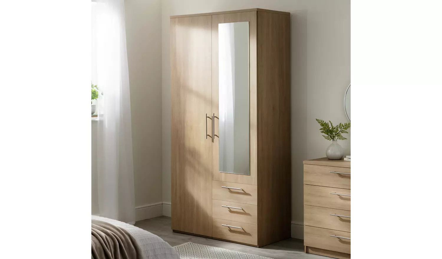 Argos Home Brisbane 2 Door 3 Drawer Mirror Wardrobe - Oak