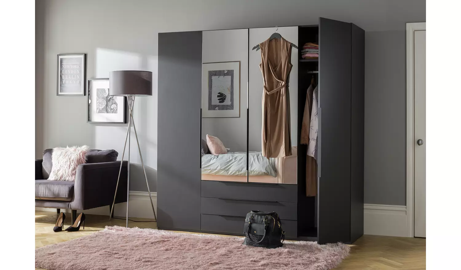 Argos Home Hallingford 4 Door 3 Drawer Wardrobe - Anthracite