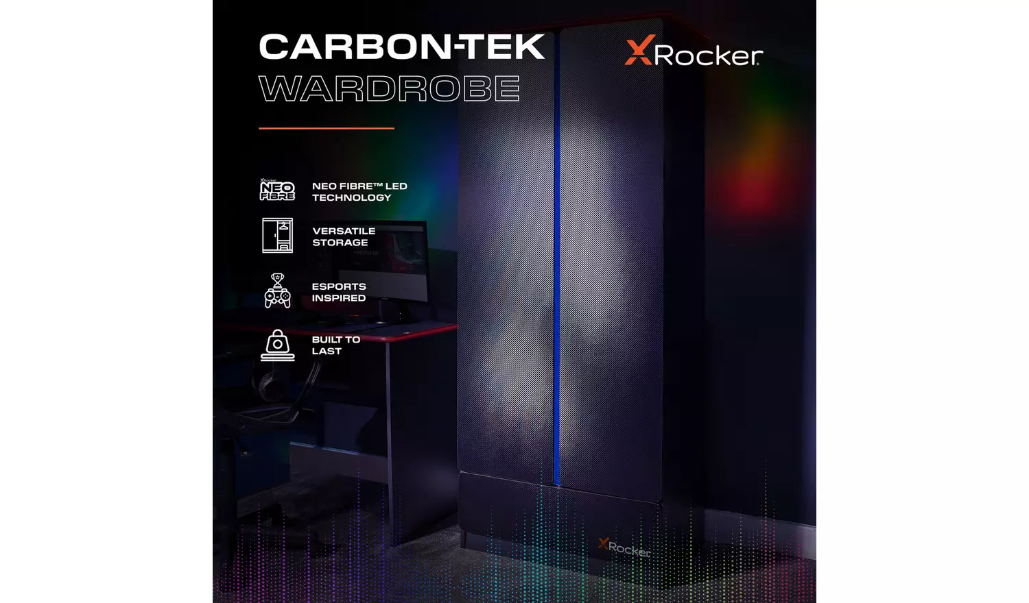 X Rocker Carbon Tek 2 Door Wardrobe - Grey And Blue