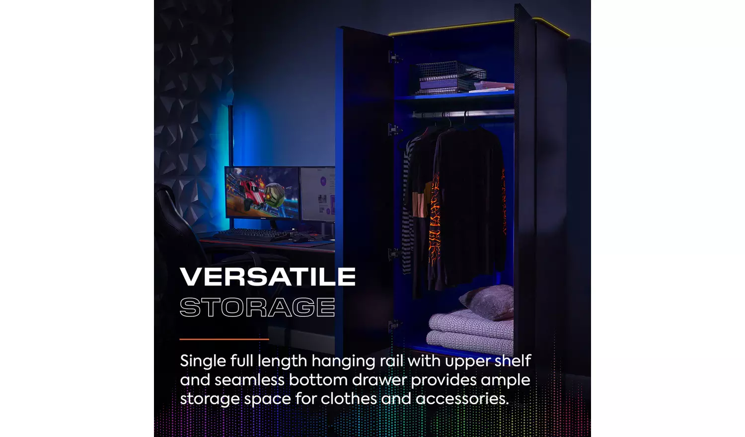 X Rocker Carbon Tek 2 Door Wardrobe - Grey And Blue