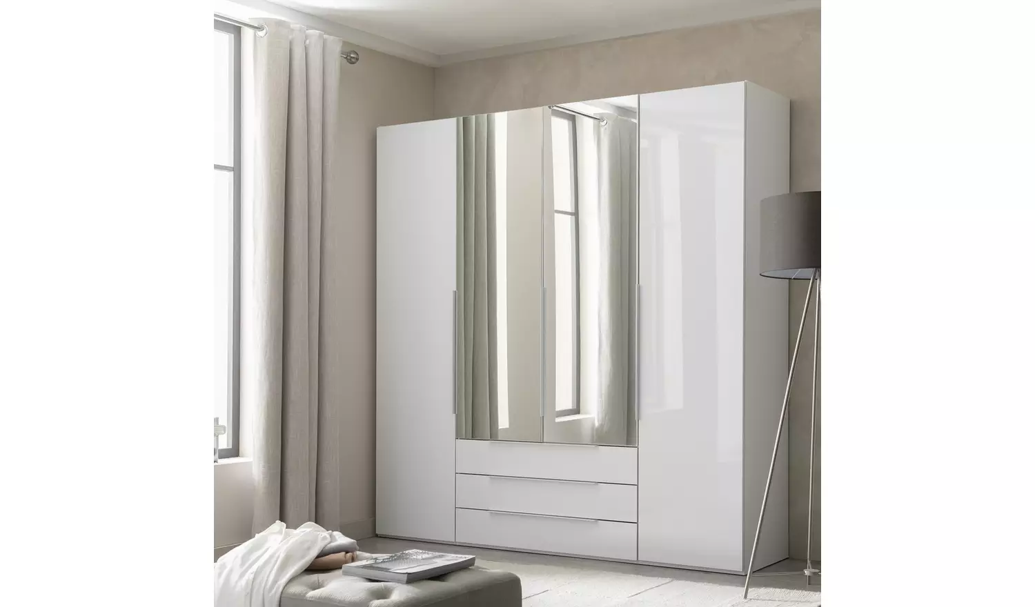 Argos Home Hallingford 4 Door 3 Drawer Wardrobe- White Gloss