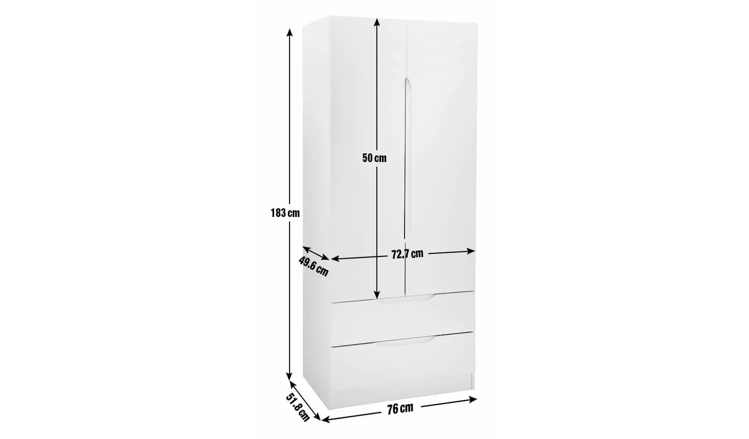 Legato 2 Door 2 Drawer Wardrobe - White Gloss