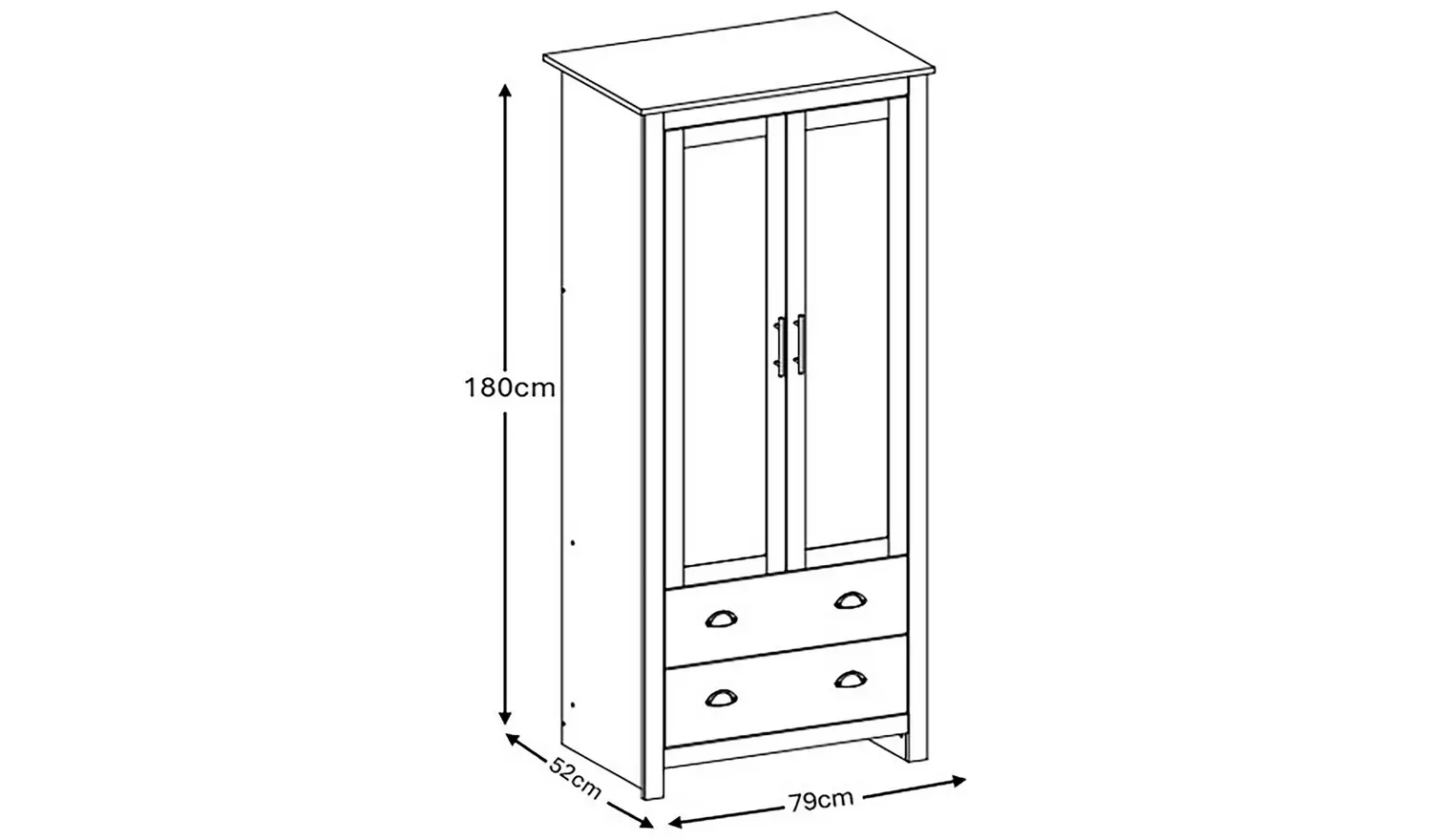 GFW Lancaster 2 Drawer 2 Door Wardrobe - Cream