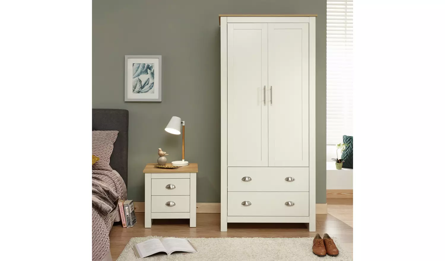 GFW Lancaster 2 Drawer 2 Door Wardrobe - Cream