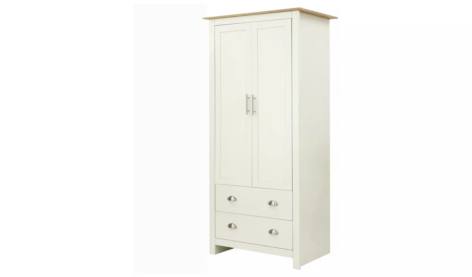 GFW Lancaster 2 Drawer 2 Door Wardrobe - Cream