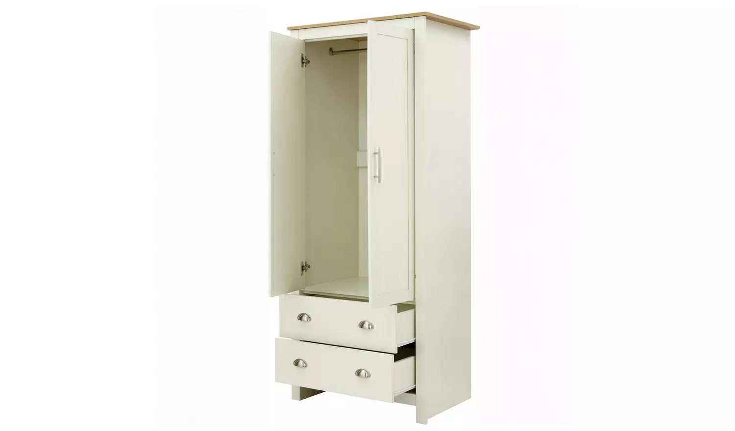 GFW Lancaster 2 Drawer 2 Door Wardrobe - Cream