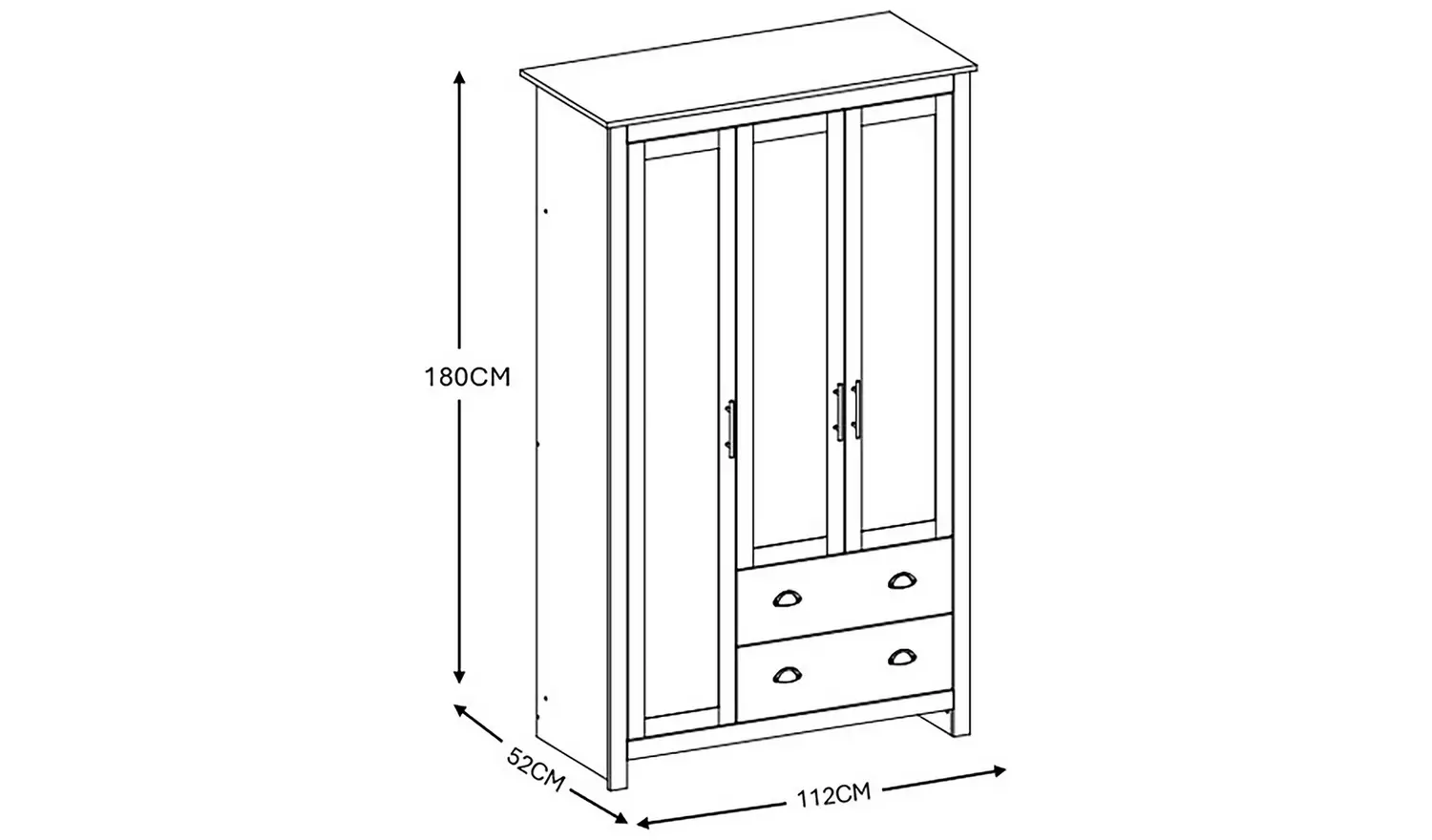 GFW Lancaster 2 Drawer 3 Door Wardrobe - Cream