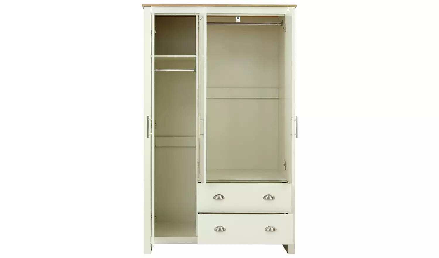 GFW Lancaster 2 Drawer 3 Door Wardrobe - Cream