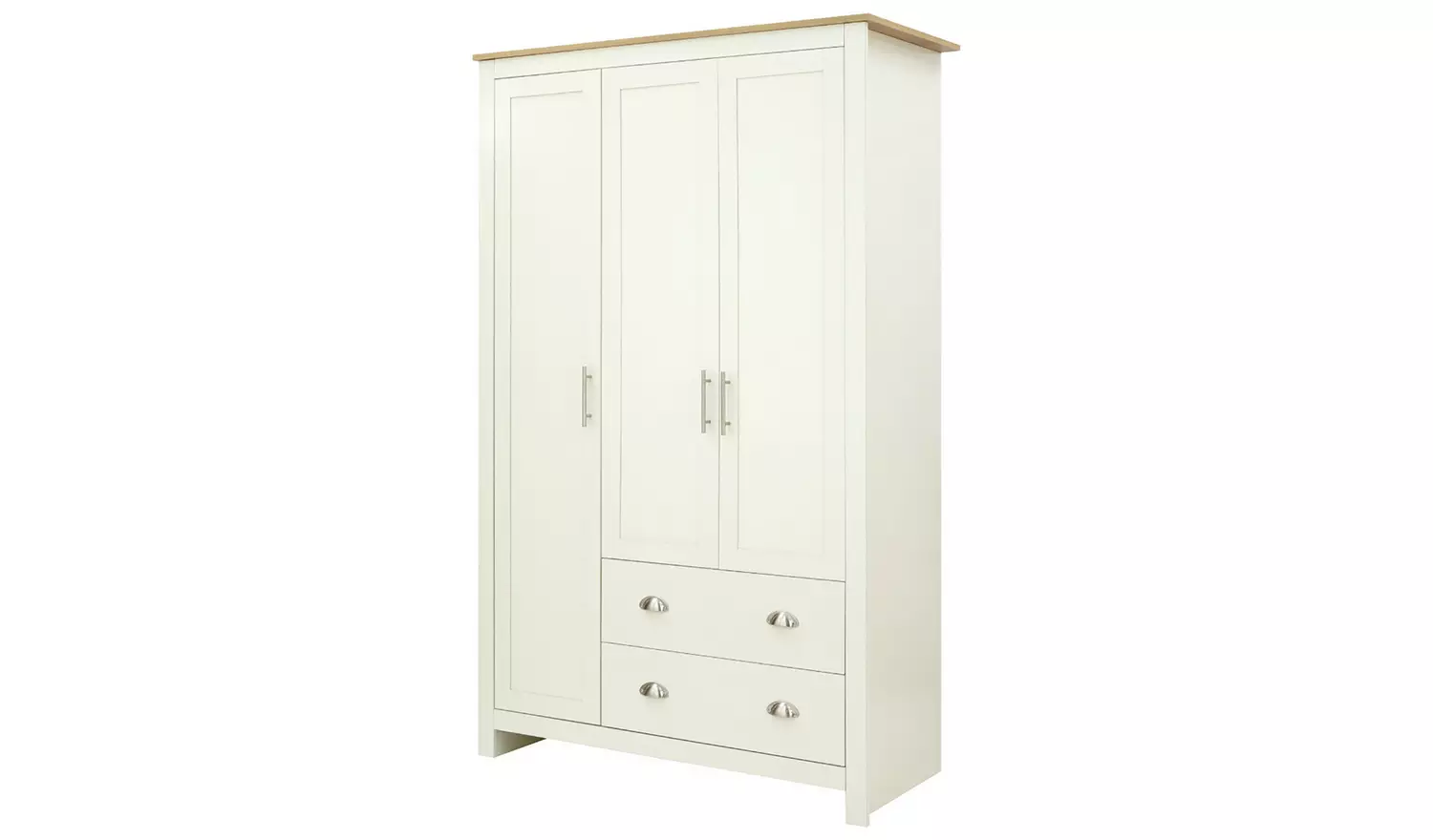 GFW Lancaster 2 Drawer 3 Door Wardrobe - Cream