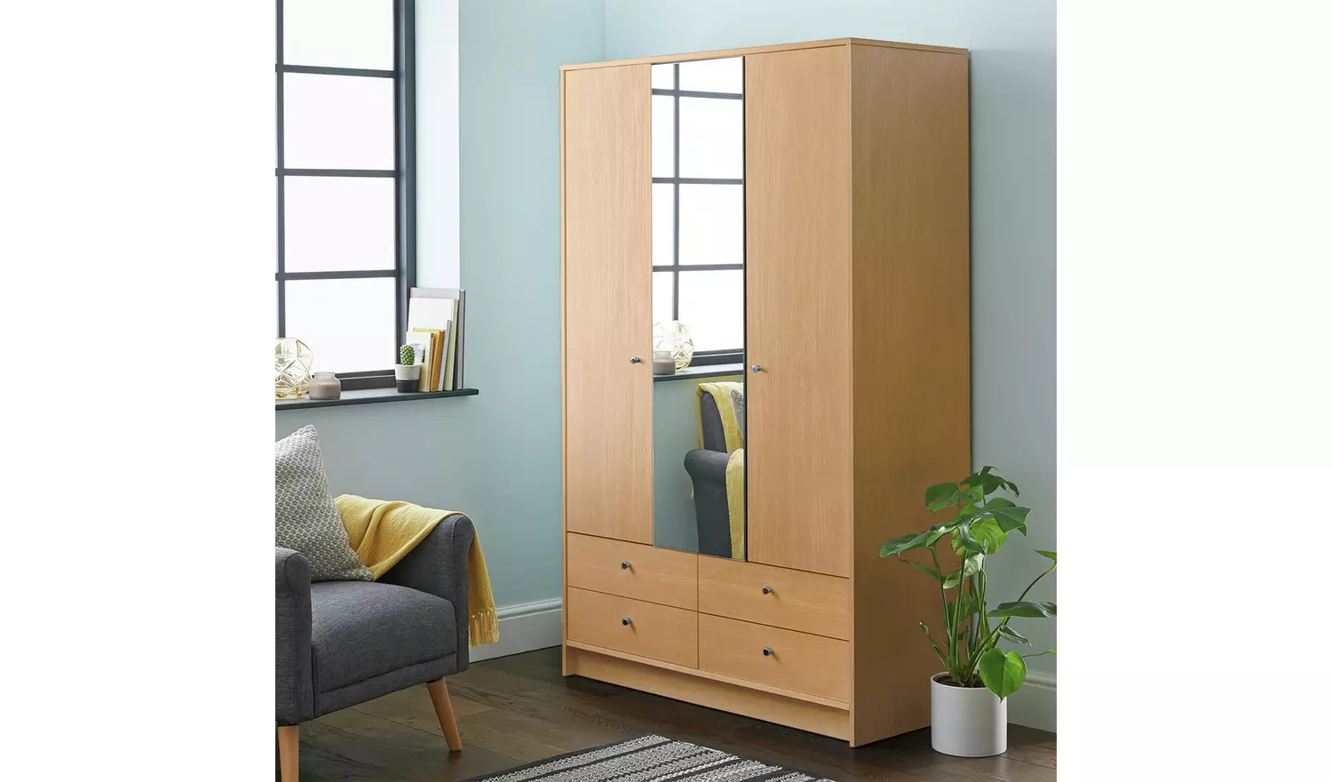 Argos Home Malibu 3 Dr 4 Drawer Mirror Wardrobe - Oak Effect