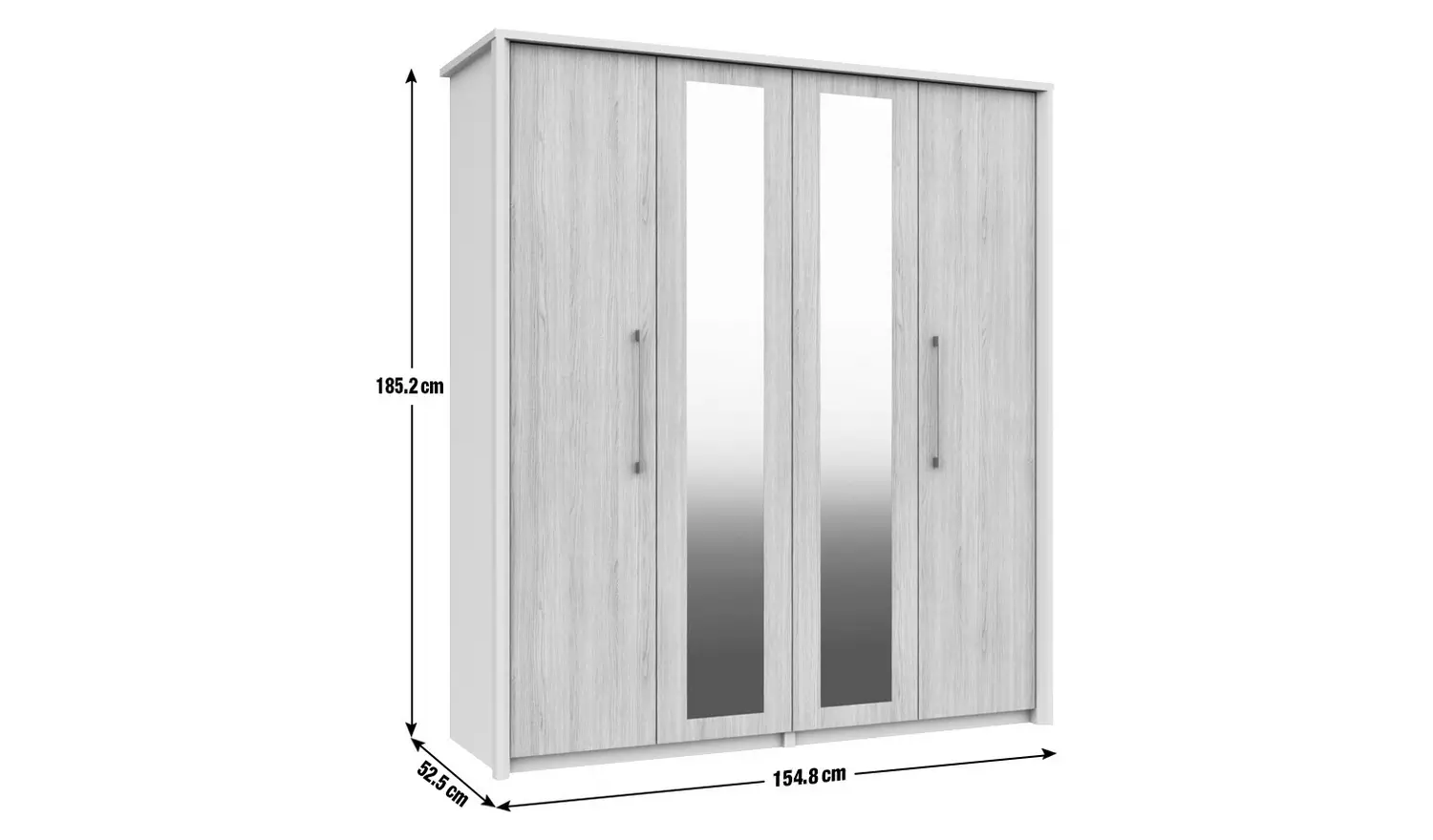 Lancaster 4 Door 2 Mirror Wardrobe - Grey