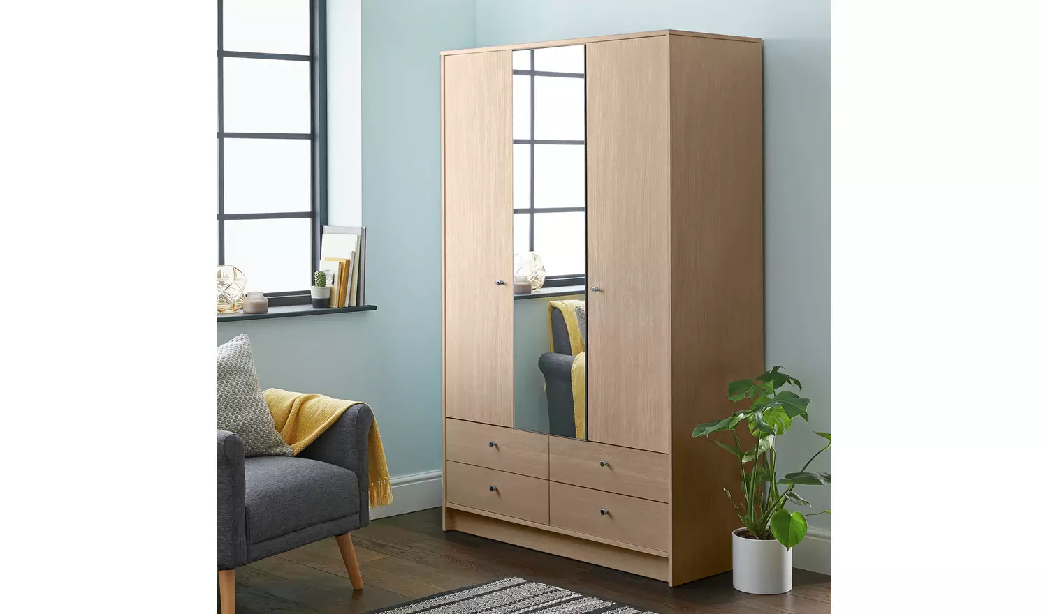 Argos Home Malibu 3 Dr 4 Drawer Mirror Wardrobe-Beech Effect