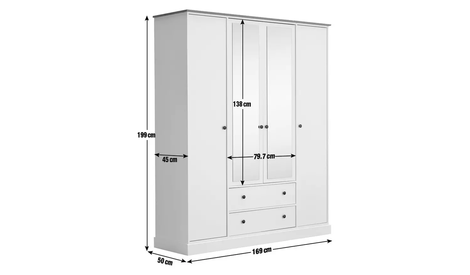 Argos Home Kensington 4 Door 2 Drawer Wardrobe - Soft Grey