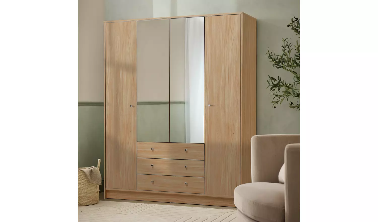 Argos Home Malibu 4 Dr 3 Drawer Mirror Wardrobe - Oak Effect