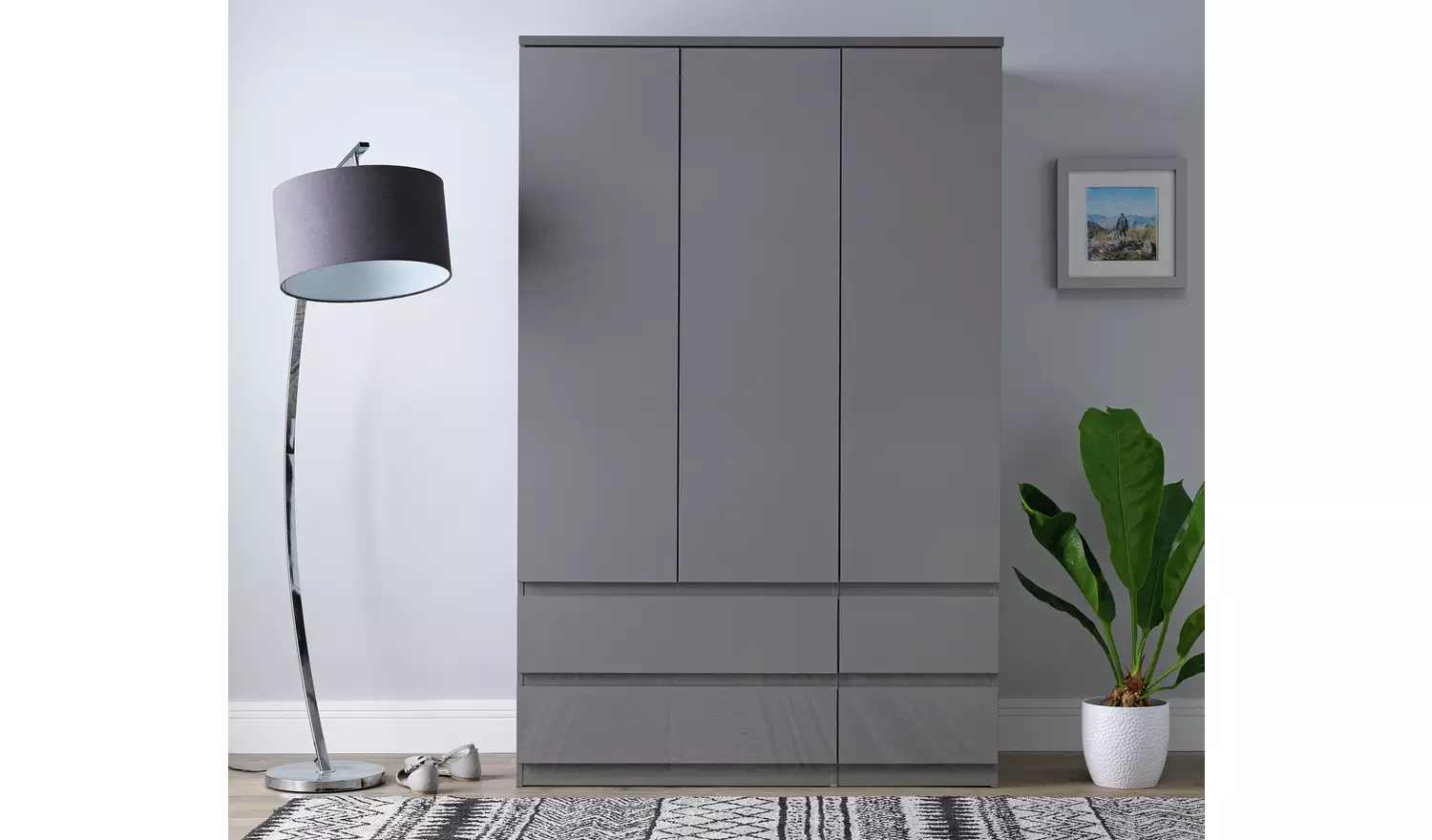 Argos Home Jenson 3 Door 4 Drawer Wardrobe - Grey Gloss
