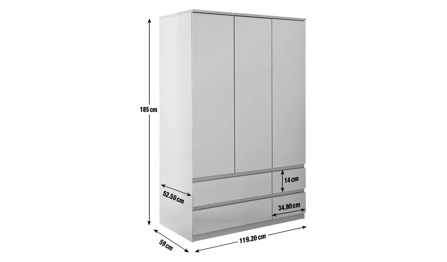 Argos Home Jenson 3 Door 4 Drawer Wardrobe - Grey Gloss