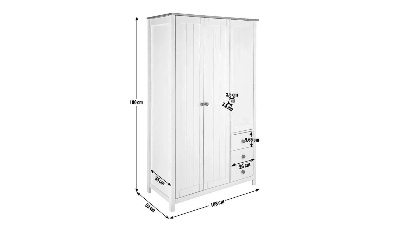 Argos Home Scandinavia 3 Door 3 Drawer Wardrobe -Pine &White
