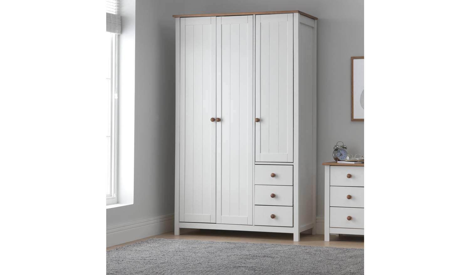 Argos Home Scandinavia 3 Door 3 Drawer Wardrobe -Pine &White