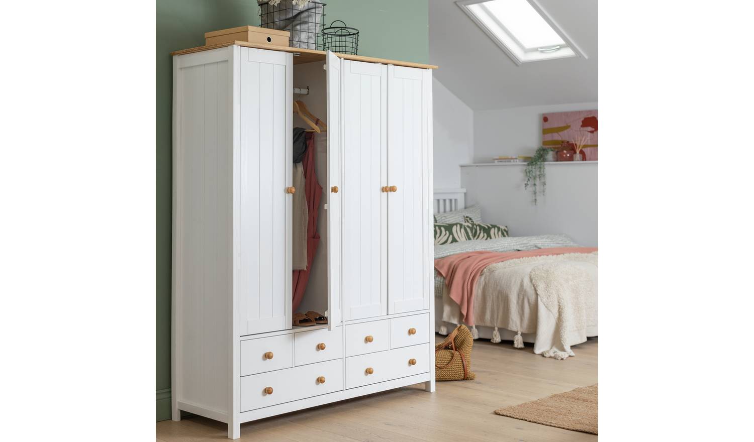 Argos Home Scandinavia 4 Door 6 Drawer Wardrobe -Pine &White
