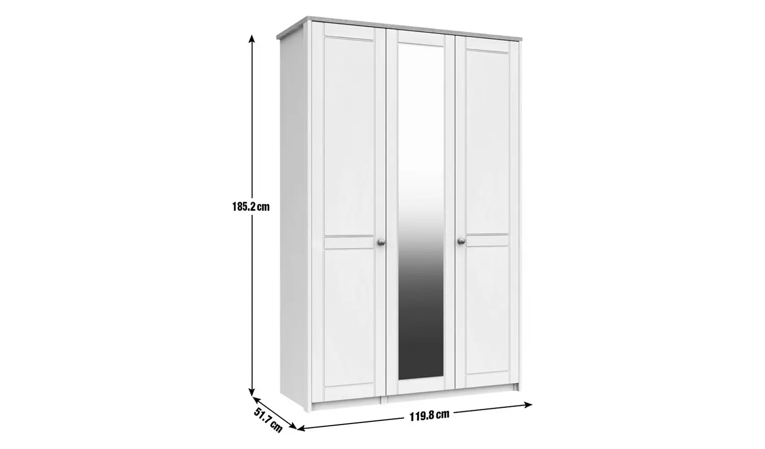Kielder 3 Door Mirror Wardrobe - White
