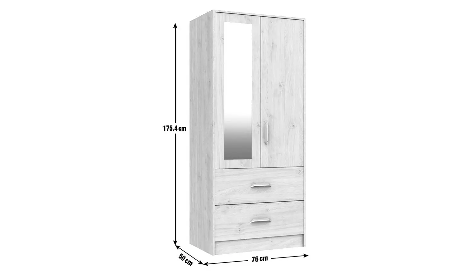 Ashdown 2 Door 2 Drawer Mirror Wardrobe - Oak Effect