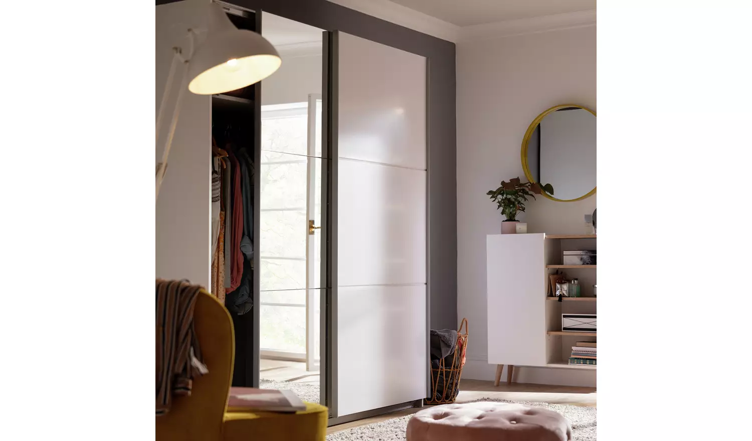 Habitat Holsted Mirror 180cm Sliding Wardrobe - White Gloss