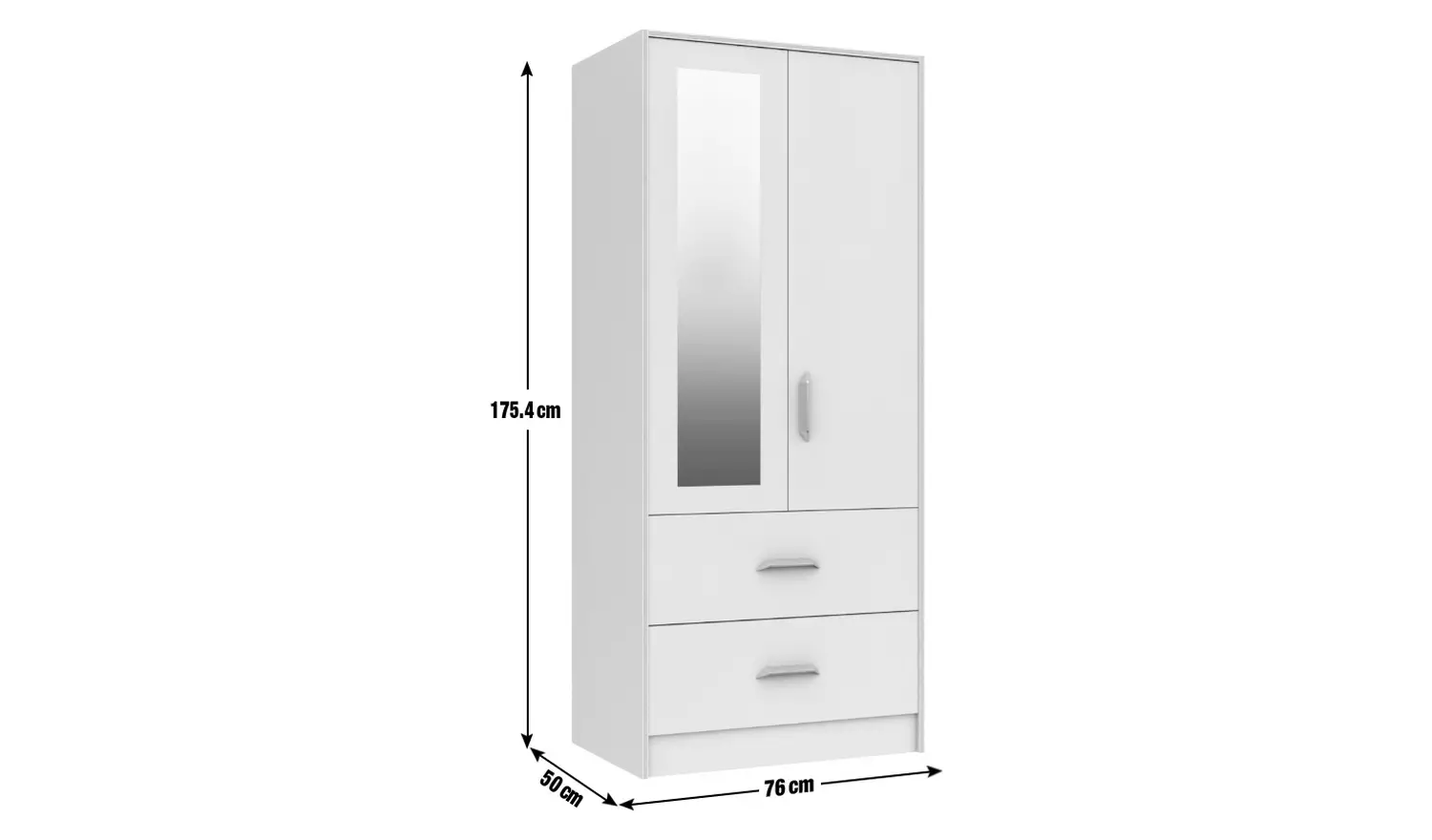 Ashdown 2 Door 2 Drawer Mirror Wardrobe - White