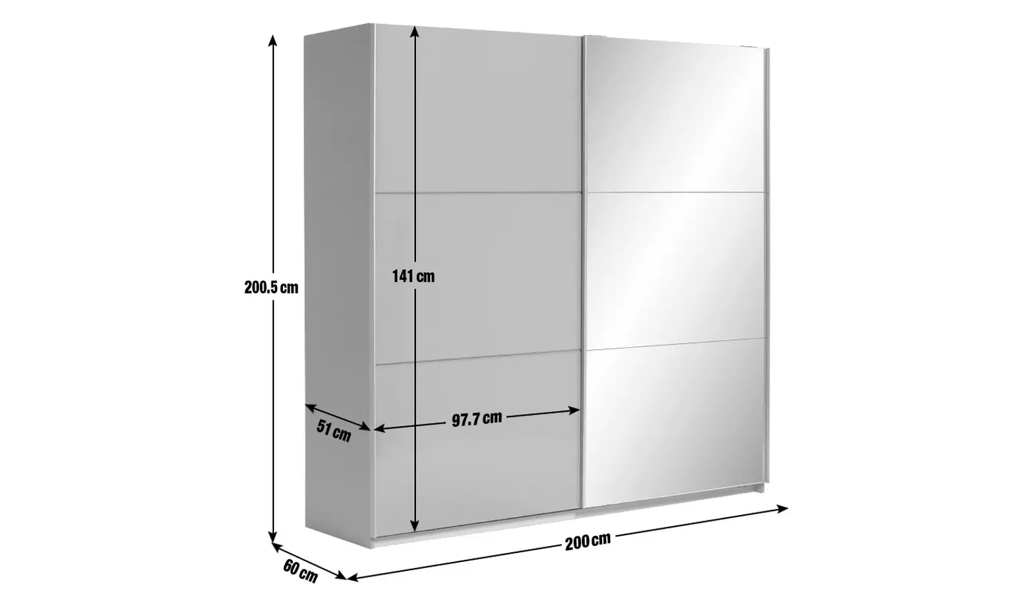 Habitat Holsted Mirror 200cm Sliding Wardrobe -Grey Gloss