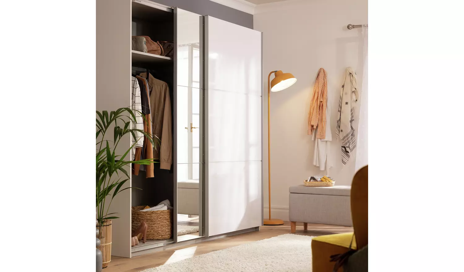 Habitat Holsted Mirror 200cm Sliding Wardrobe - White Gloss