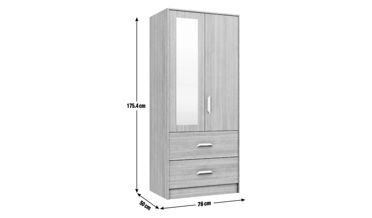 Ashdown 2 Door 2 Drawer Mirror Wardrobe - Dark Grey