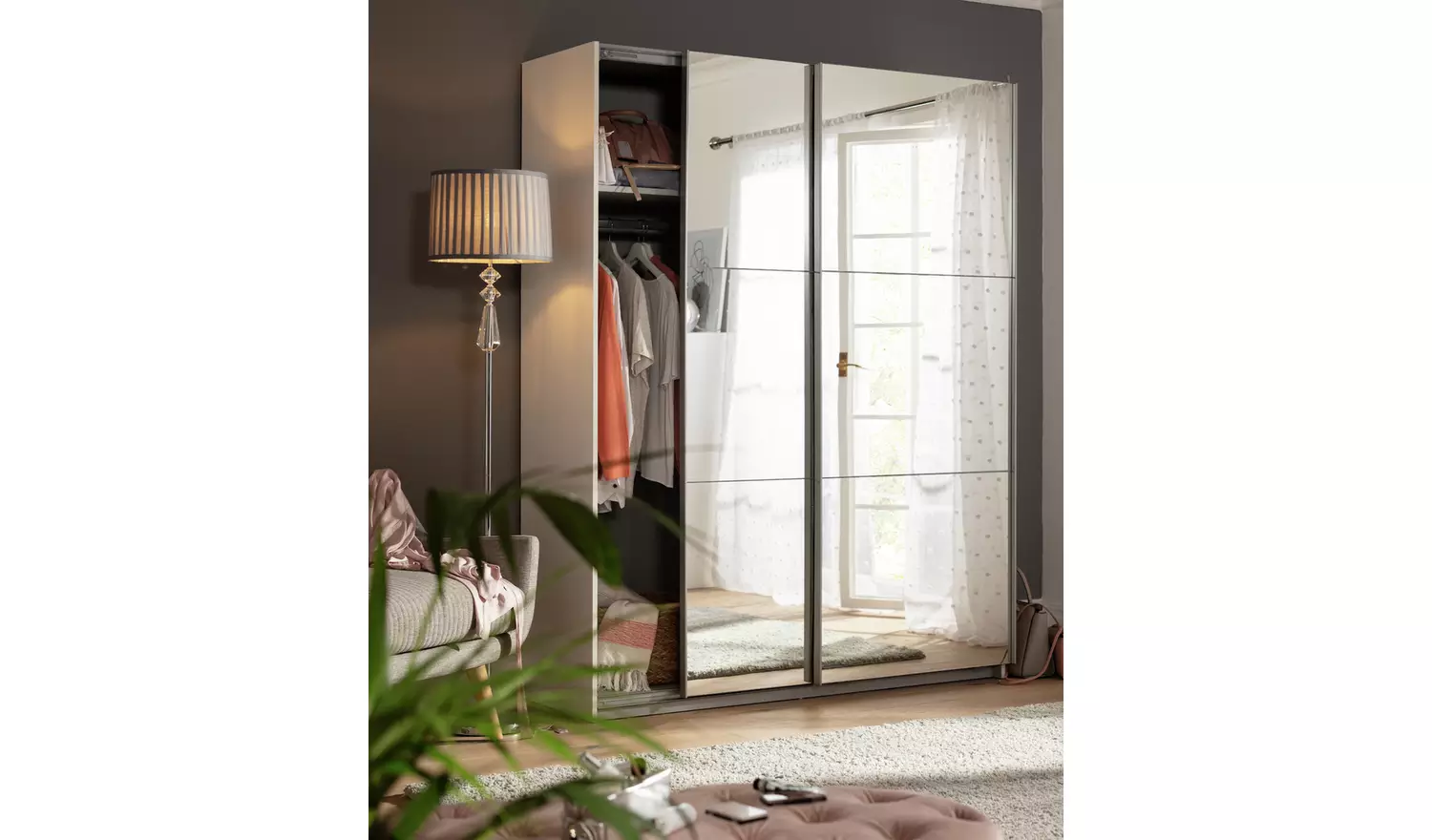 Habitat Holsted Mirrored 150cm Sliding Wardrobe - White