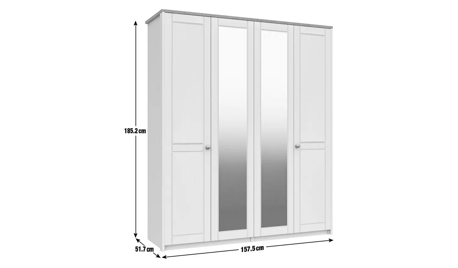Kielder 4 Door 2 Mirror Wardrobe - White