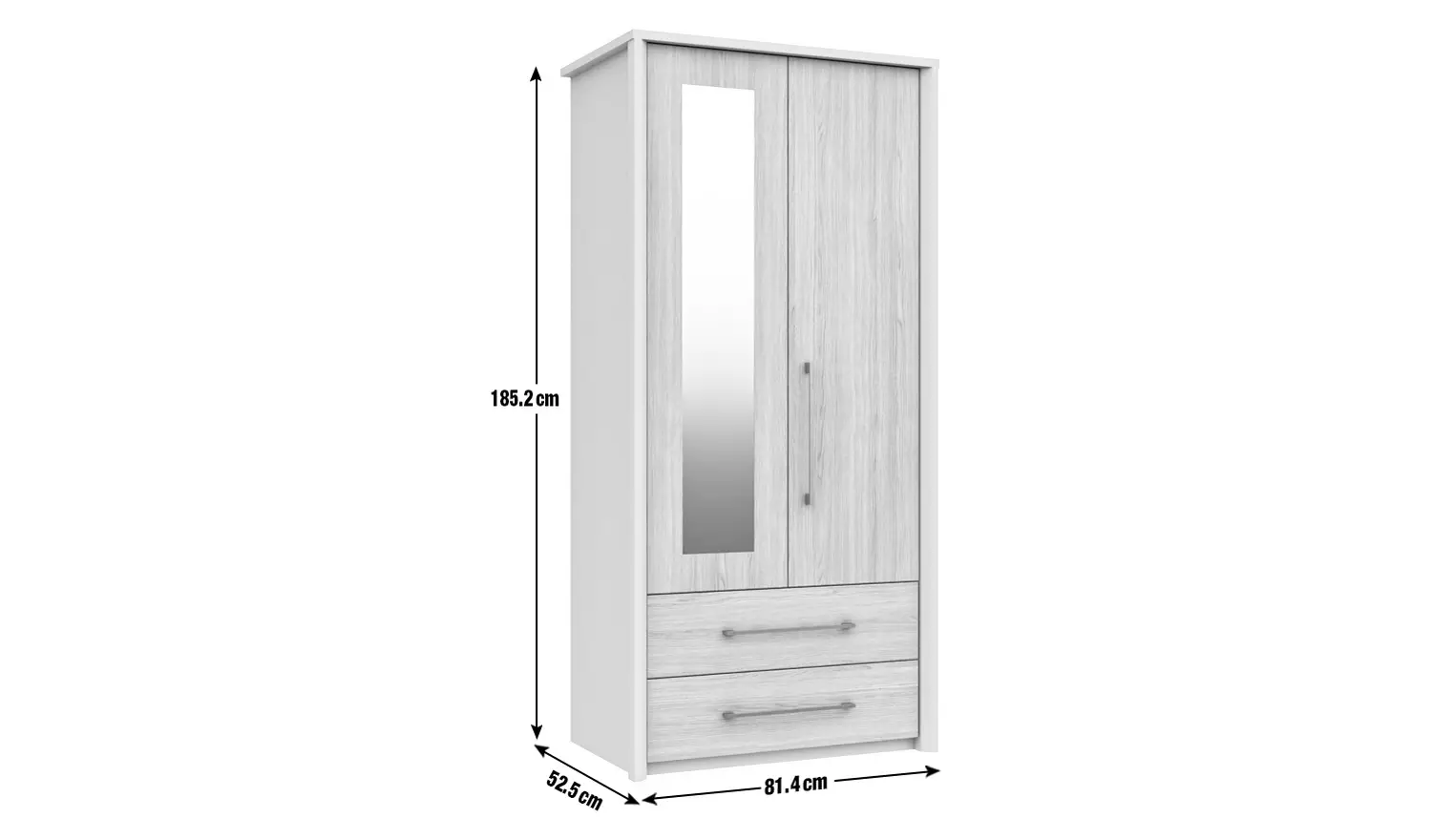 Lancaster 2 Door 2 Drawer Mirror Wardrobe - Grey