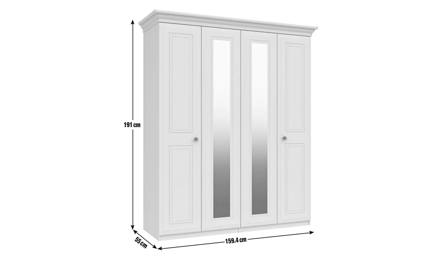 Rendlesham 4 Door 2 Mirror Wardrobe - White