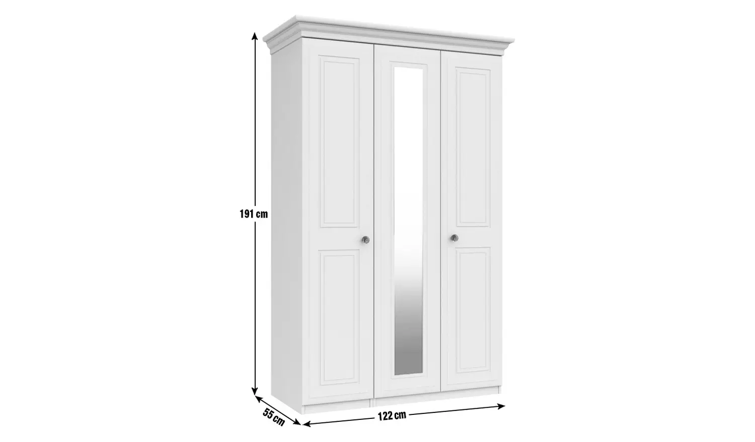 Rendlesham 3 Door Mirror Wardrobe - White